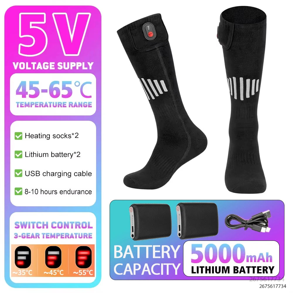 Heated Socks Winter Rechargeable 5000mah Electric Heated Skiing Socks Women Men Outdoor Skiing Socks Sports Foot Warm Equipment