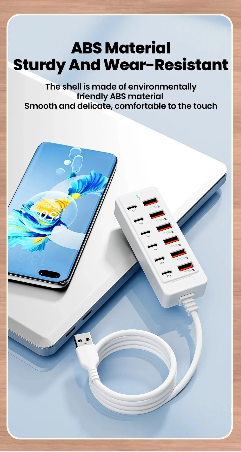 12 in 1 Fast USB Charger Power Strip Desktop Charging Station Fast Charging 1m Cord USB HUB Adapter Socket for Home Office