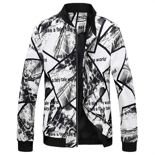 New Men Long Sleeved Baseball Collar Casual Sports Jacket Fashion Male Daily High Street Flower Coats