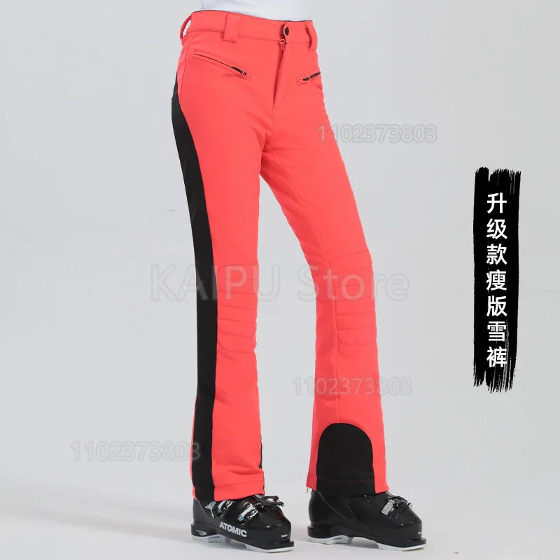 Winter ski pants women double board winter outdoor warm windproof waterproof elastic snow pants women