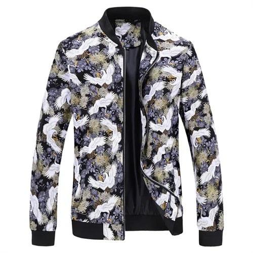 New Men Long Sleeved Baseball Collar Casual Sports Jacket Fashion Male Daily High Street Flower Coats