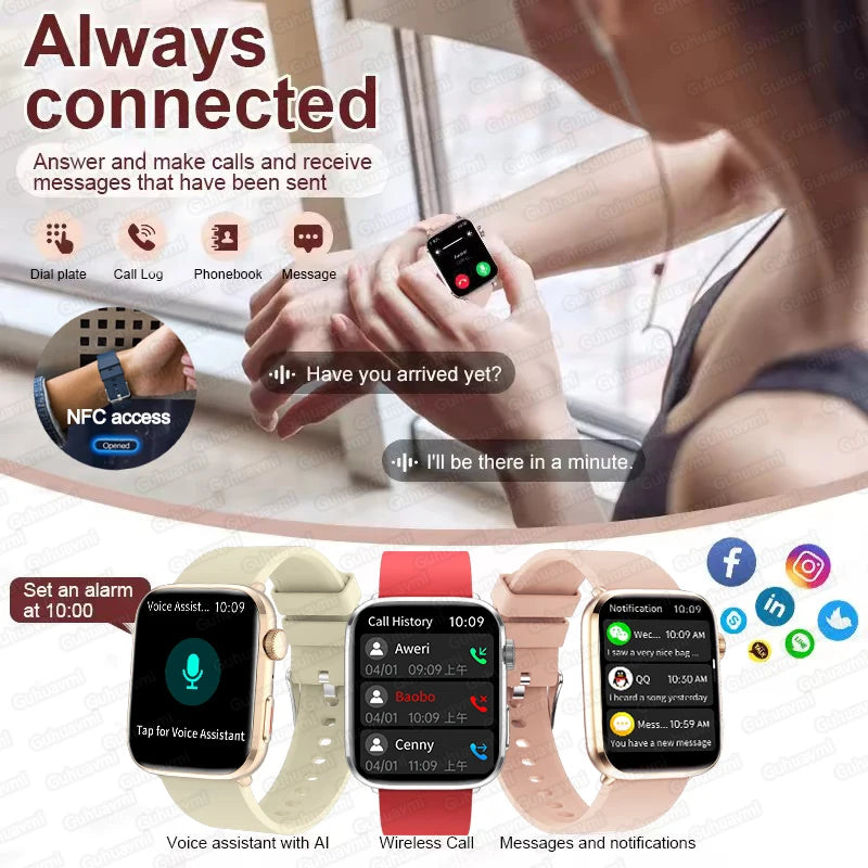 2025 New Women Men AI Smart Diagnosis Watch HRV+PPG Blood Pressure Heart Rate Health Monitor IP68 NFC Fashion Sports Smartwatchs