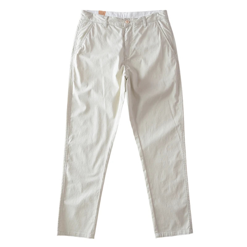 2025 Summer New American Retro Thin Micro Elasticity Casual Pants Men's Simple 97% Cotton Slim CHINO Business Straight Trousers