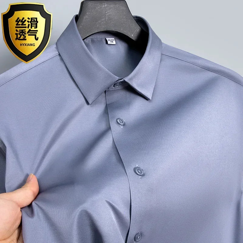 S-6XL White Shirt Men's Spring and Autumn Business Dress Non iron Korean Fit Anti wrinkle Solid Color Shirt