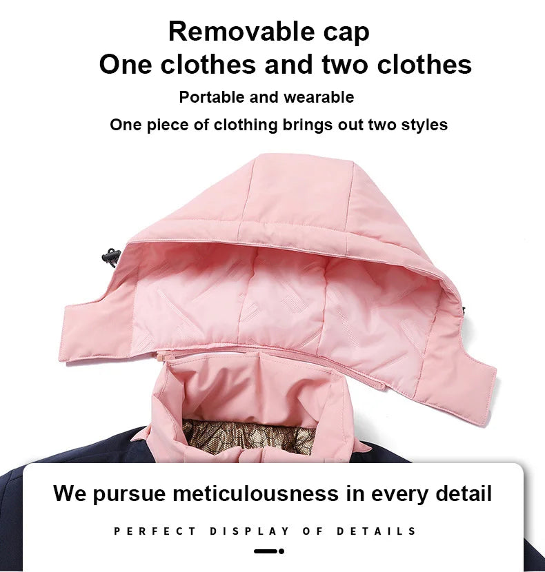 Autumn And Winter Outdoor Graphene Couple Style Lock-Iin And Warm Fashion Casual Simple Contrast Color Hooded Cotton Coat
