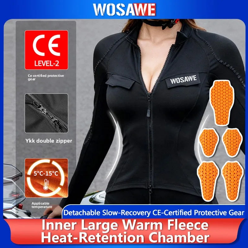 WOSAWE Warm Motorcycle Armor Jacket For Women Anti Fall Motorcycle Soft Armor Winter Motorbike Riding Protective Jacket