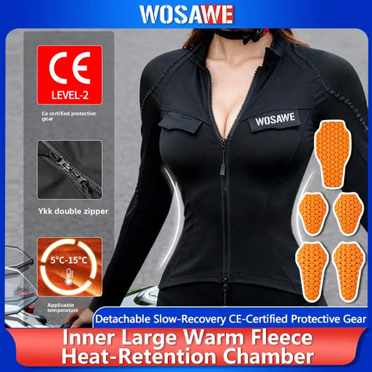 WOSAWE Warm Motorcycle Armor Jacket For Women Anti Fall Motorcycle Soft Armor Winter Motorbike Riding Protective Jacket