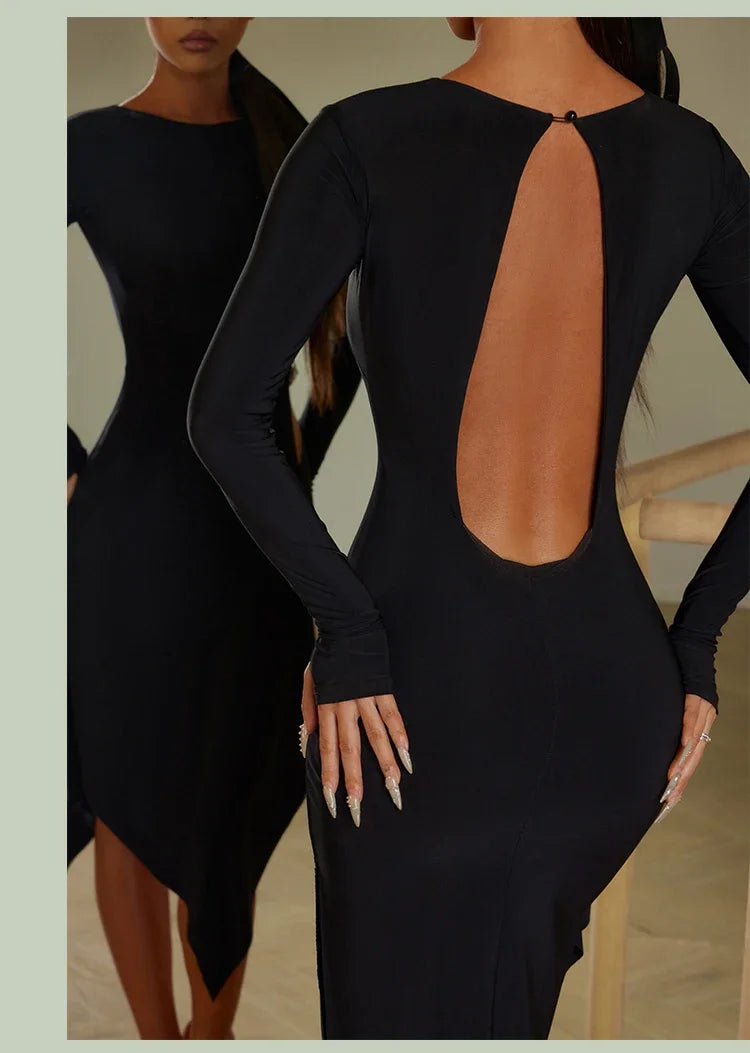 Women Black Long Sleeves Dress Adult Tango Dance Clothes Rumba Ballroom Dance Dress Practice Wear ZYM Latin Dance Dress