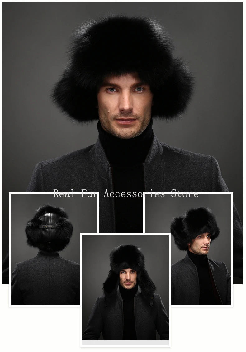 Hot high-end luxury fur hat Men's fox fur hat Lei Feng cap ear cap fur necessary hat Real fur hat 100% Sheepskin top fox hat