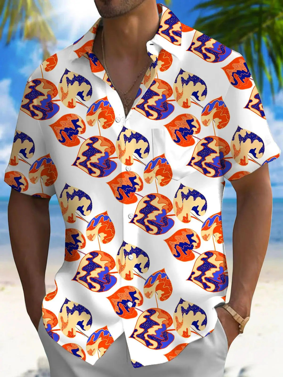 New Hawaii Spring/Summer Fashion Leisure Street Walk Tourist Beach Printed Full Open Short Sleeve Button Shirt, Quick Shipping