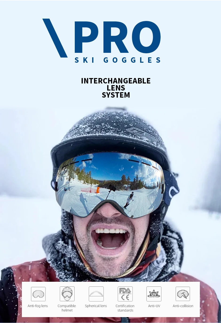 Outdoor Sports Ski Goggles UV400 Protection Ski Mask Male Female Anti-Fog Big Face Snow Glasses Snowboard Skiing Eyewear