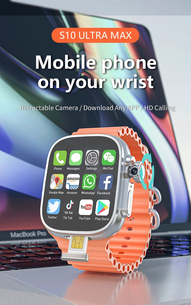 GoldenSpike S10 Ultra Max Smartwatch 5G Android Smart Watch With 2.26'' Amoled Screen 800W Rotary Camera Simcard Slot Video Call