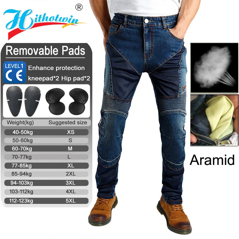 Kevlar Motorcycle Jeans Men Summer Riding Pants Blue Abrasion Resistant Windproof Dirt Bike Trousers Protective Gear