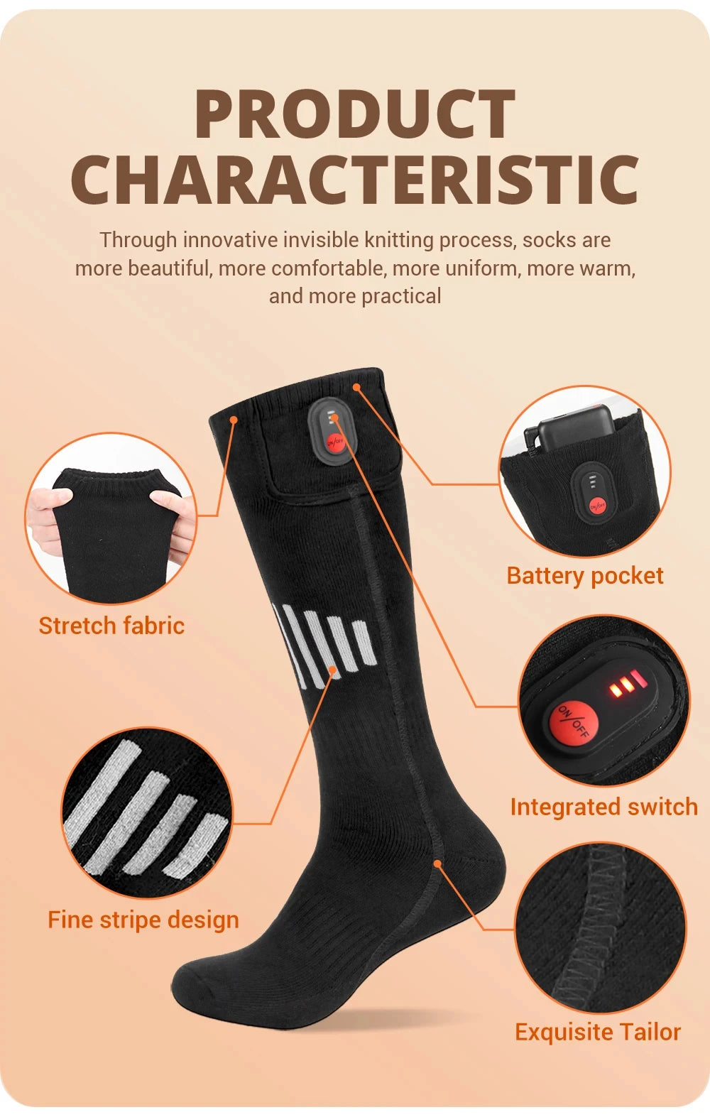 Heated Socks Winter Rechargeable 5000mah Electric Heated Skiing Socks Women Men Outdoor Skiing Socks Sports Foot Warm Equipment