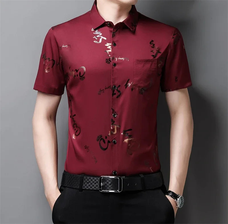 Men's Business Casual Short Sleeve Shirt New No Iron Wrinkle Resistant Top Easy Care Comfortable Fit for Office And Work