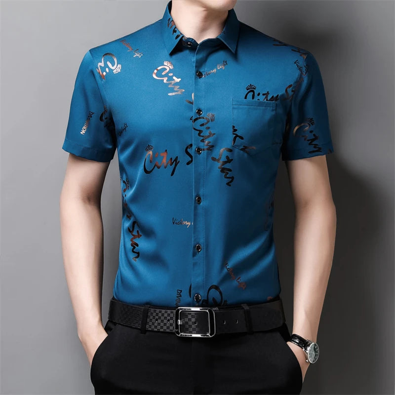 Men's Business Casual Short Sleeve Shirt New No Iron Wrinkle Resistant Top Easy Care Comfortable Fit for Office And Work