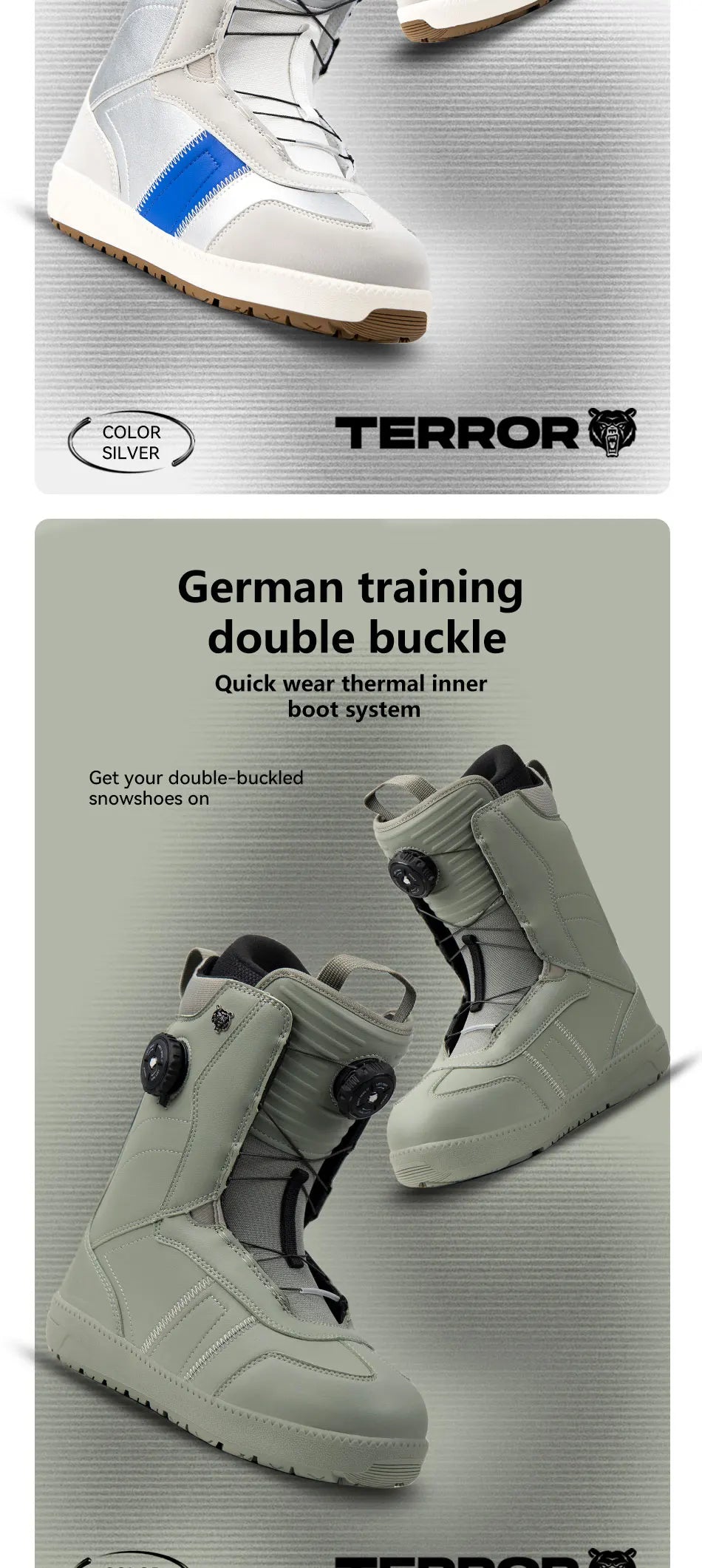 Dexun Dual Buckle Ski Boots Quick-Lace Waterproof Warm EVA Rubber Sole TPU Support Snowboard Shoes Size 36-45