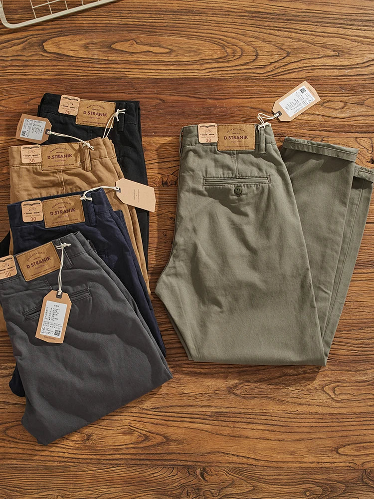 American Retro Workwear Pants Men's Heavyweight Chino Casual Straight Leg Tapered Versatile Cotton Urban Faion Trousers