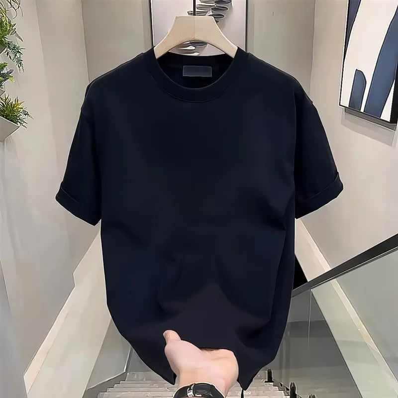 High-End Heavyweight Short Sleeve T-Shirt Men's Fashionable American Print Casual Loose Fit Cotton round Neck T-Shirt for Youth