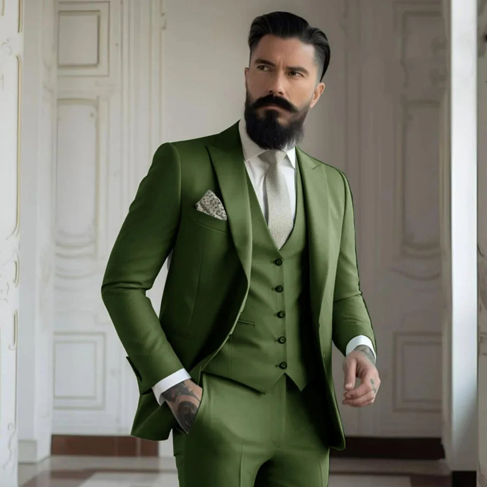 Champagne mens Tuxedo Wedding Suits For Men Bespoke Groom Wear Formal Fashion Men Suit Prom Party Blazer+Pants+Vest