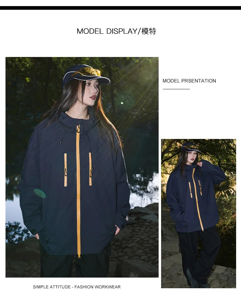 Gorpcore Waterproof Jacket Mens Couple's Ski Oversized Zipper Pocket Windbreaker Autumn High Quality Travel Camping Hooded Coats