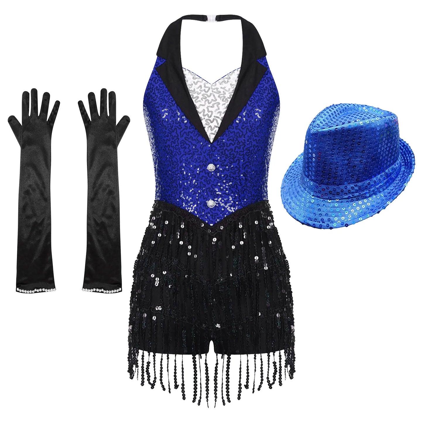 Women Modern Dance Dress Performance Costume Shiny Sequins Sleeveless Latin Jazz Tango Salsa Dance Leotard Bodysuit Dress Outfit