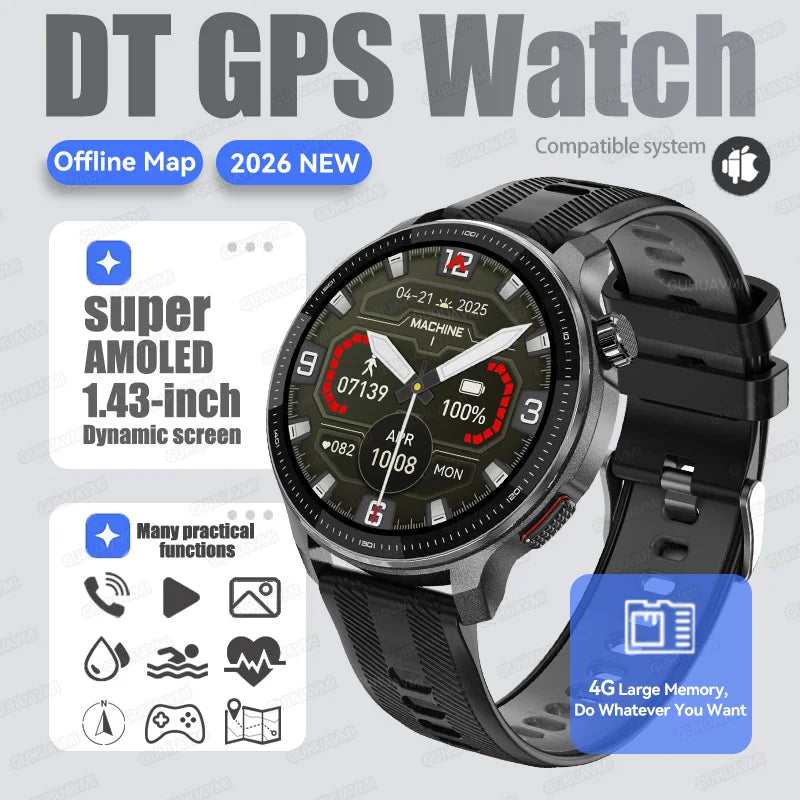 NEW 4G Memory GPS Offline Map Position Smart Watch Built-in App Market Game Compass Waterproof Swim Watches Sports Fashion Watch