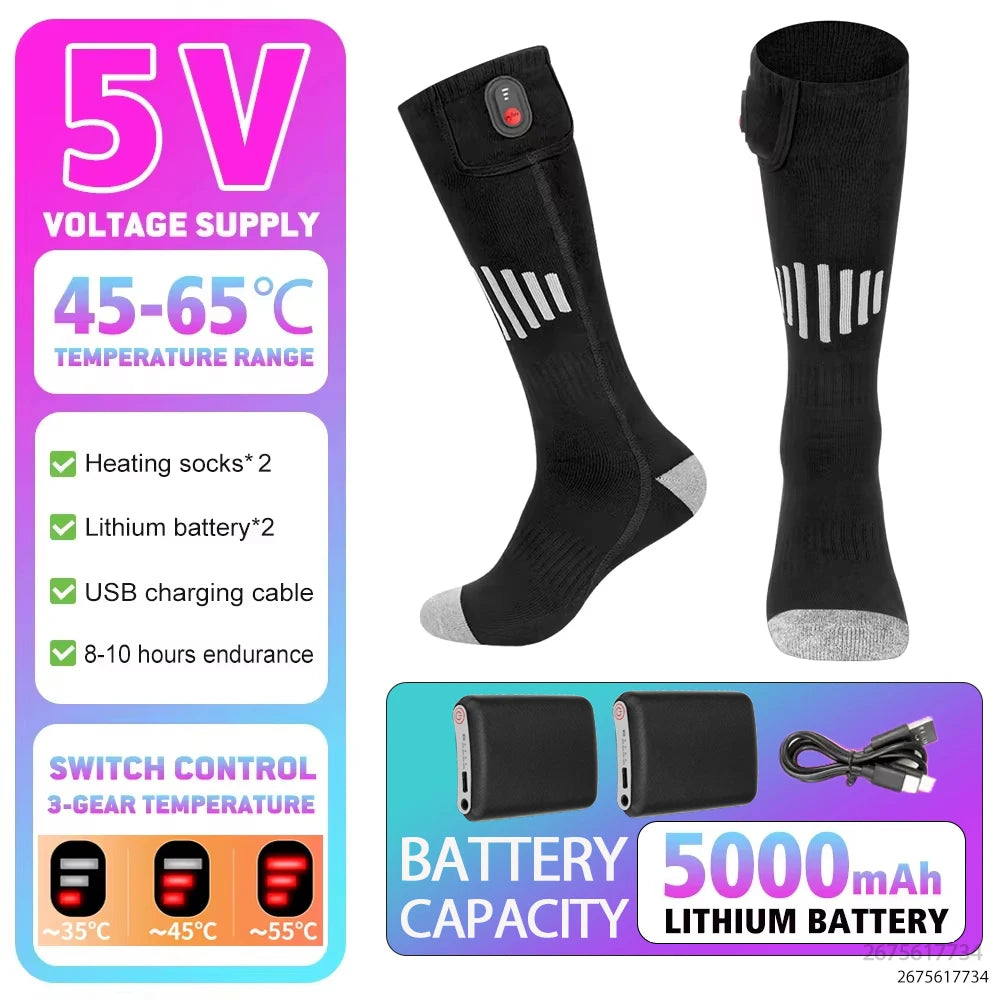 Heated Socks Winter Rechargeable 5000mah Electric Heated Skiing Socks Women Men Outdoor Skiing Socks Sports Foot Warm Equipment