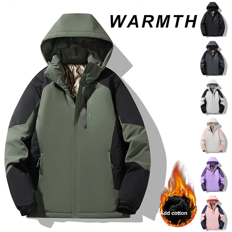 Autumn And Winter Outdoor Graphene Couple Style Lock-Iin And Warm Fashion Casual Simple Contrast Color Hooded Cotton Coat