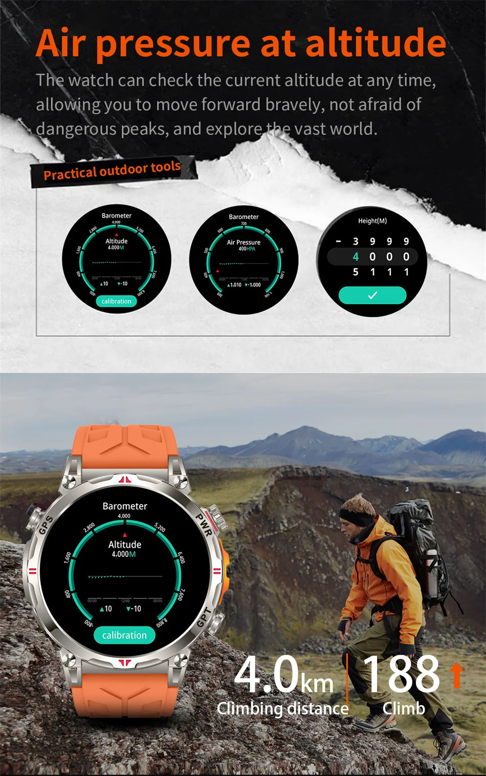 2026 New Outdoor Sports Smartwatch Men GPS Positioning 650mAh HD Call 1.56-inch AMOLED Screen Compass 5ATM Waterproof Watch Man