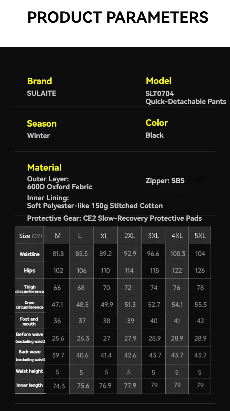 Motorcycle Riding Pants Quick Release CE2 Certified Protective Gear Winter Warm Water-Resistant No-Shoe Removal Reflective