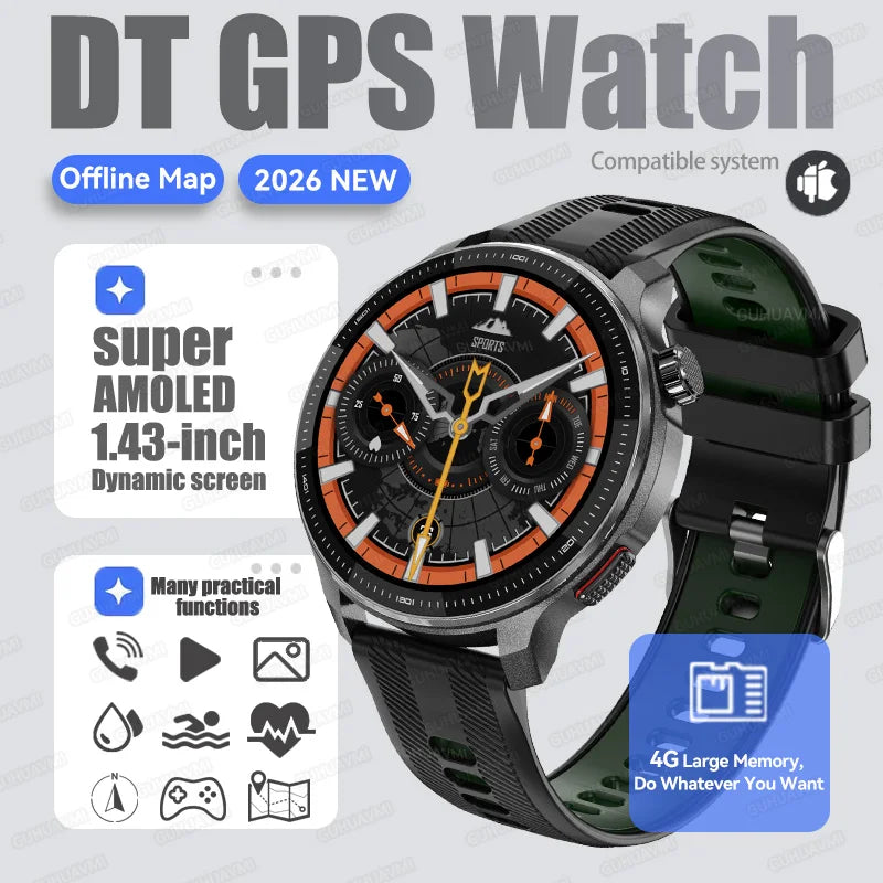 NEW 4G Memory GPS Offline Map Position Smart Watch Built-in App Market Game Compass Waterproof Swim Watches Sports Fashion Watch