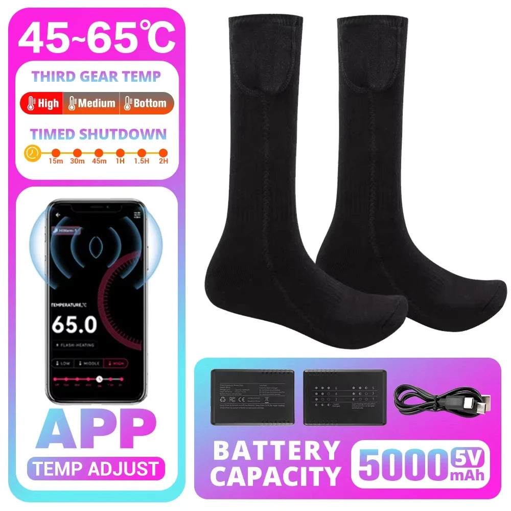 Heated Socks Winter Rechargeable 5000mah Electric Heated Skiing Socks Women Men Outdoor Skiing Socks Sports Foot Warm Equipment