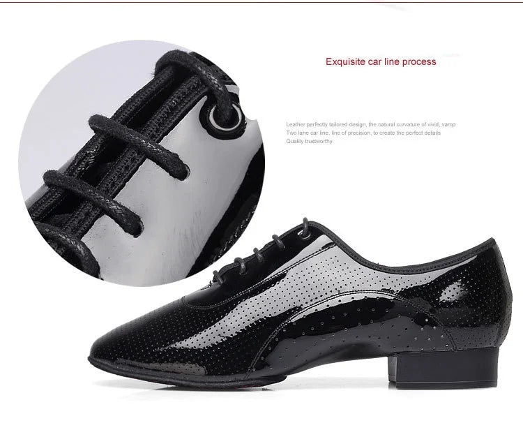 Men Latin Dance Shoes Breathable Ballroom Bright Leather Shoes Modern Dance Shoes Square Sneakers Tango Dancing Shoes