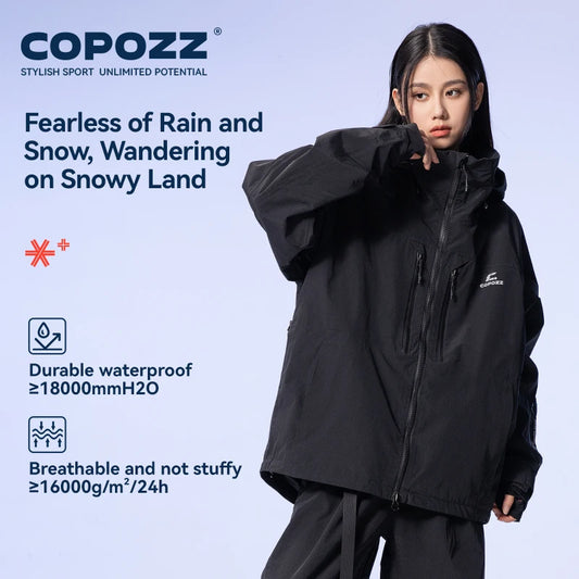 COPOZZ Thicken 3L Ski Jacket Men Women Windproof Waterproof Winter Ski Coat Ski Wear Solid Color Hooded Warm Snowboard Ski Suit