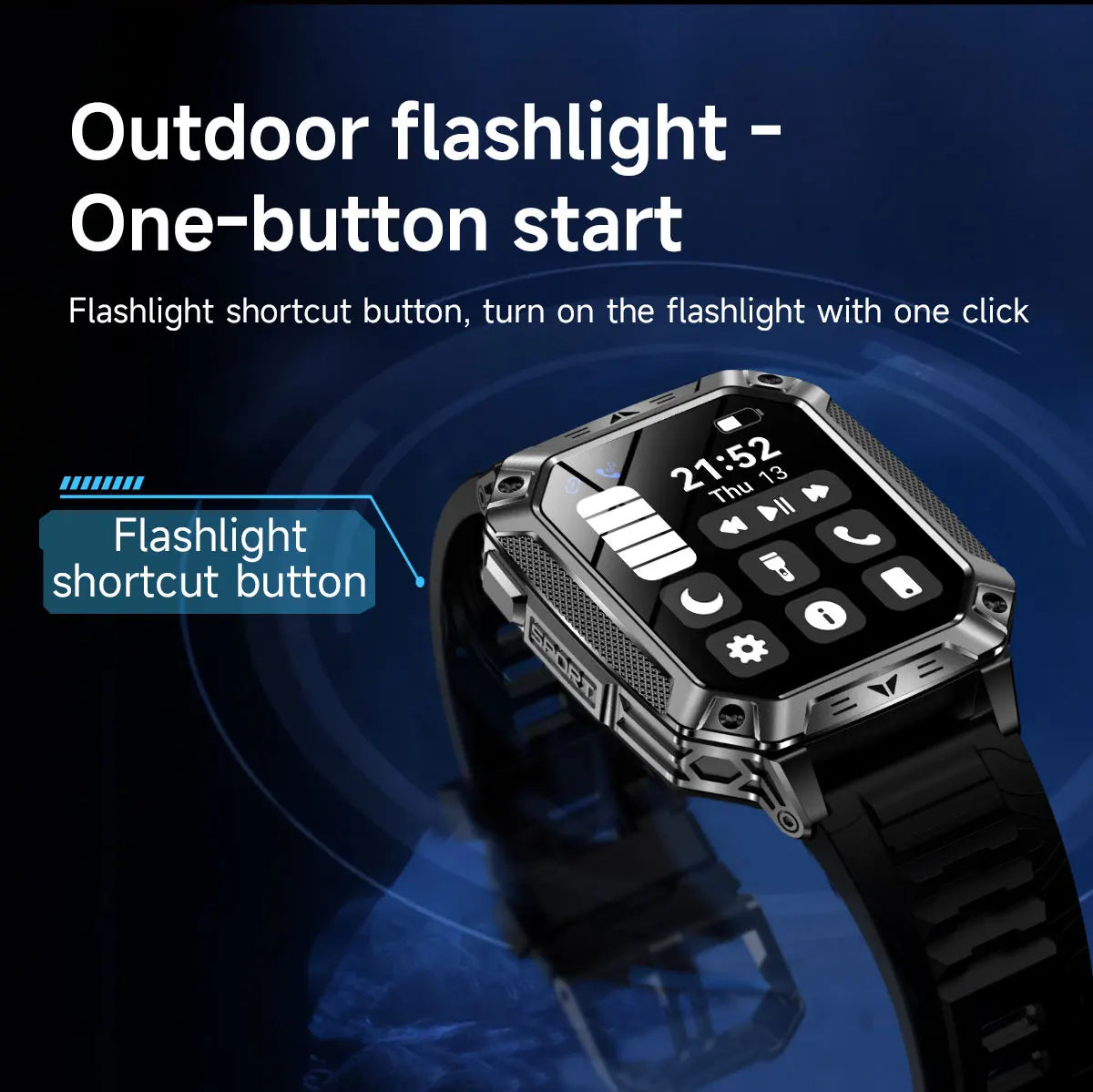 2026 Outdoors Durable Men Sports Smart Watch 1400mAh Battery LED Flashlight IP69K Waterproof Bluetooth Call Military Smartwatchs