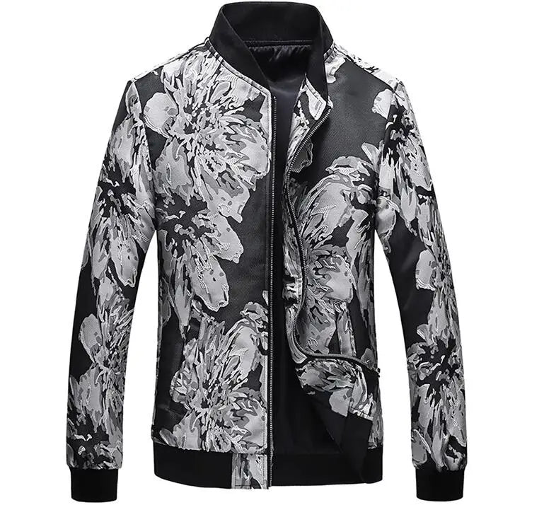 New Men Long Sleeved Baseball Collar Casual Sports Jacket Fashion Male Daily High Street Flower Coats