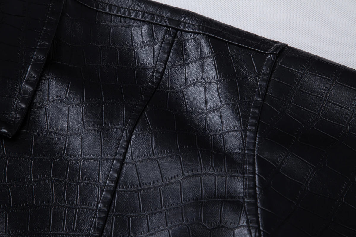 Men's faux crocodile PU leather jacket with vintage lapels