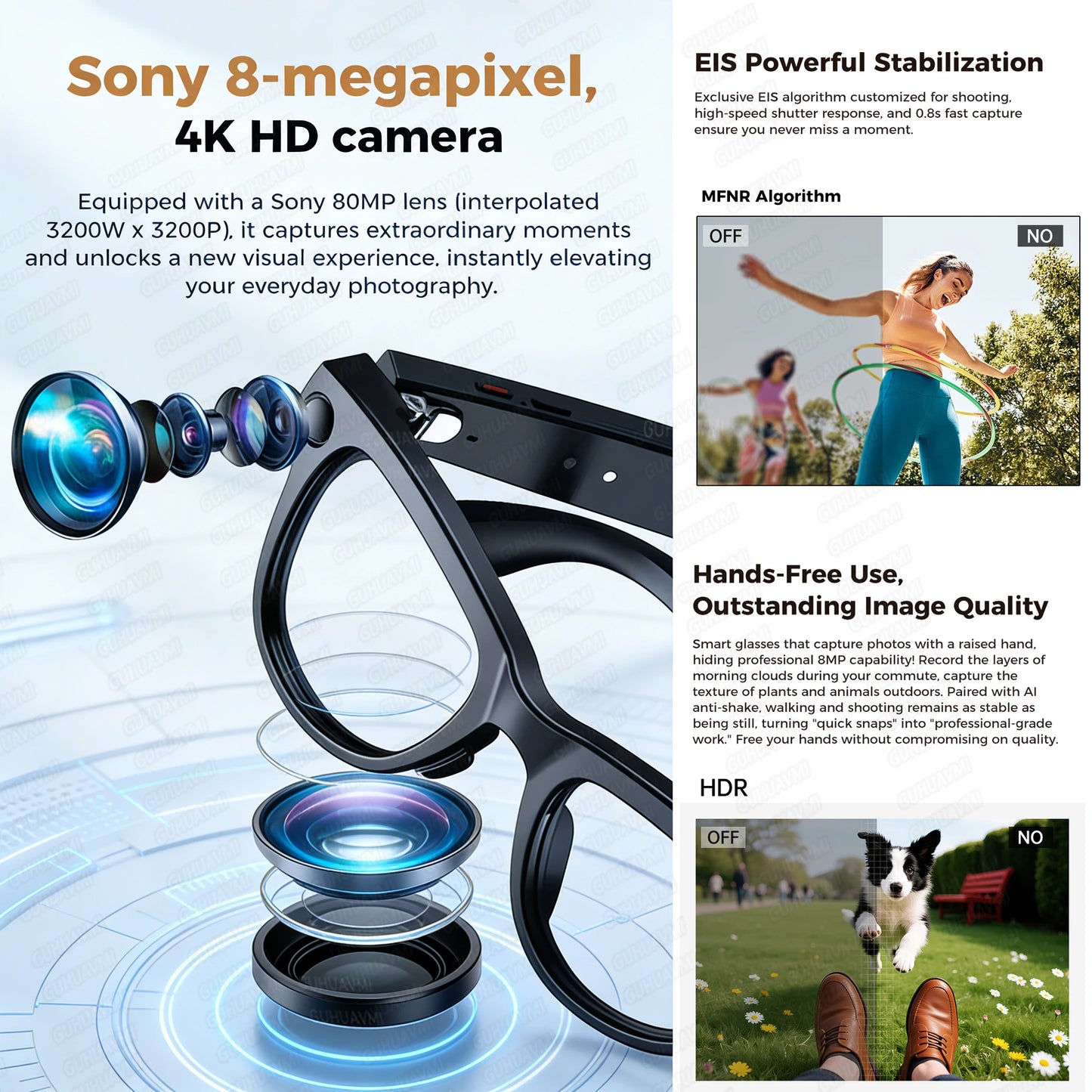 New 800W Camera 3600mAh Power Bank Smart Glasses Men Translator Take Photo WIFI Transmission Music Player AI Chat Glasses Women