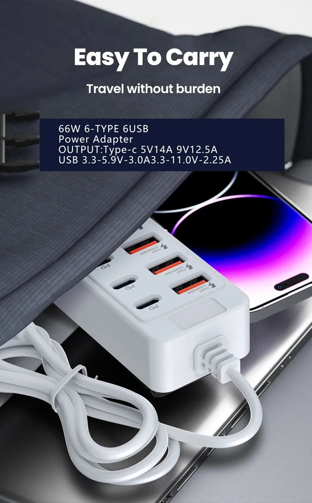 12 in 1 Fast USB Charger Power Strip Desktop Charging Station Fast Charging 1m Cord USB HUB Adapter Socket for Home Office