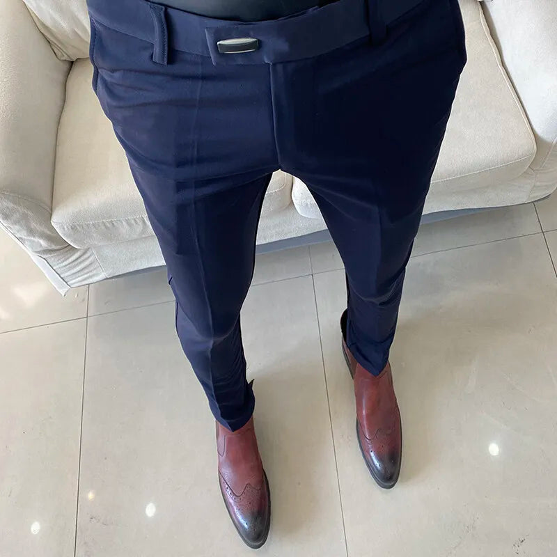 Spring 2025 Mens Casual Slim Fit Dress Pants Streetwear Suit Pants Men High Quality Office Pants All Match ankle Length Trousers