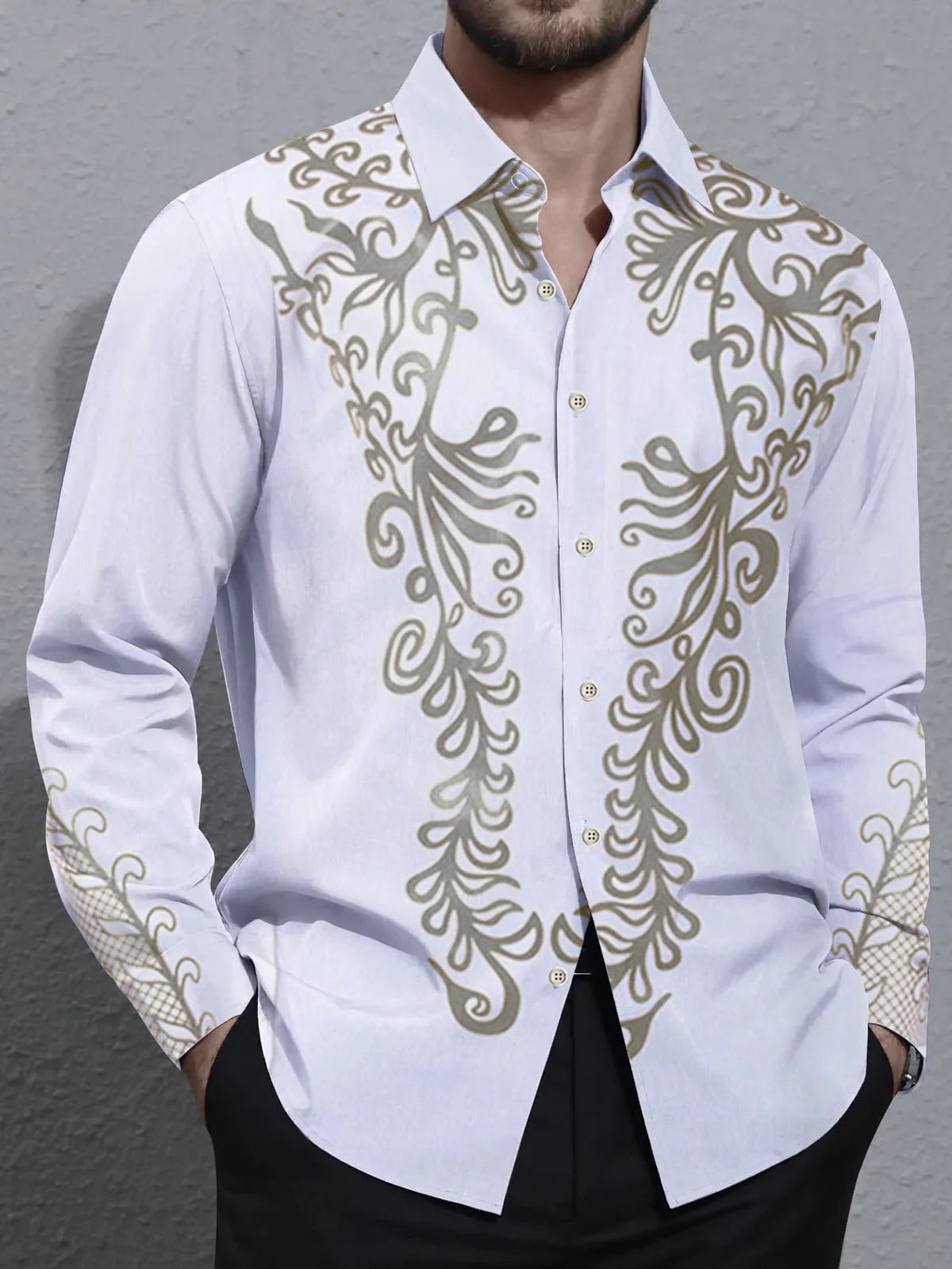 Men's shirts, button down shirts, casual shirts, spring and summer, printed long sleeves Tops fashion comfortable Men Clothing