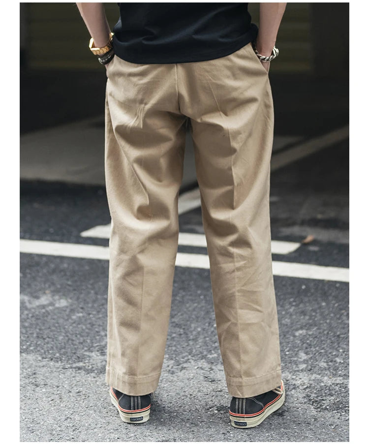 Non Stock French Army M-52 Chino Pants Men's Double Pleated Twill Casual Trousers Straight Leg