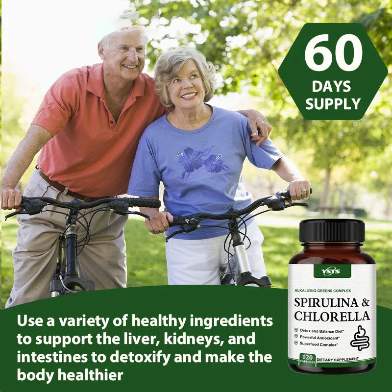 Spirulina Chlorella Supplement - Supports Liver, Kidney And Intestinal Detoxification, Energy, Digestion, Antioxidant