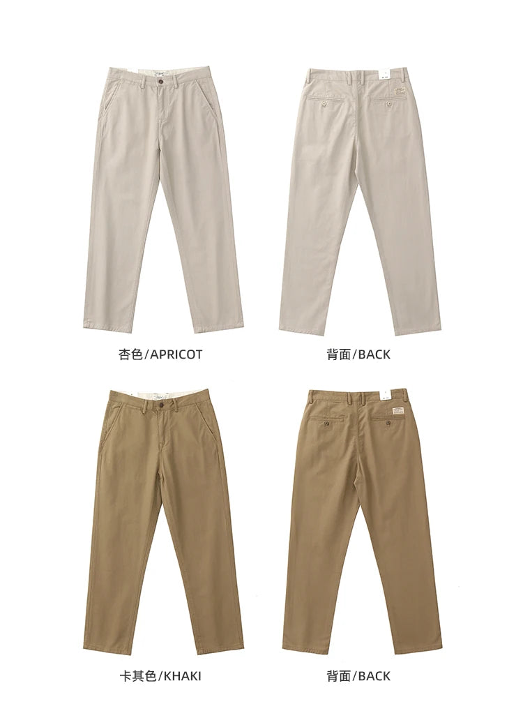 Straight pants American casual Chino cargo retro simple beige white khaki cotton casual pants for men
