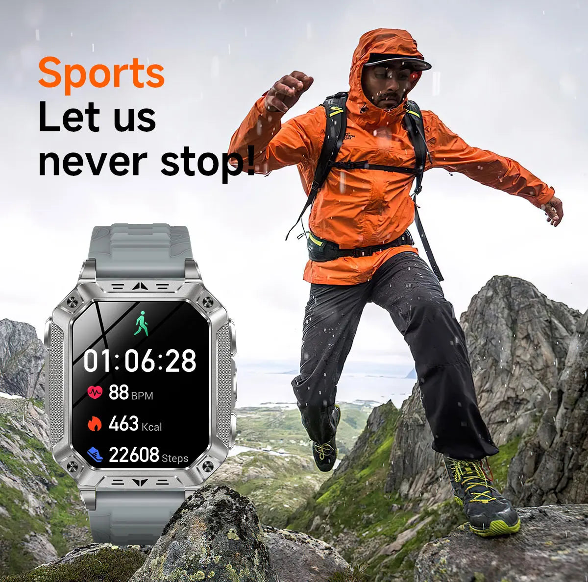 2026 Outdoors Durable Men Sports Smart Watch 1400mAh Battery LED Flashlight IP69K Waterproof Bluetooth Call Military Smartwatchs