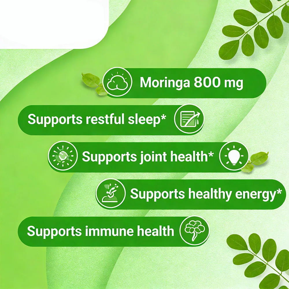 Moringa Capsules - Pure Moringa Powder, Energy, Skin, Immune & Gut Health, Antioxidants, Essential Vitamins & Amino Acids