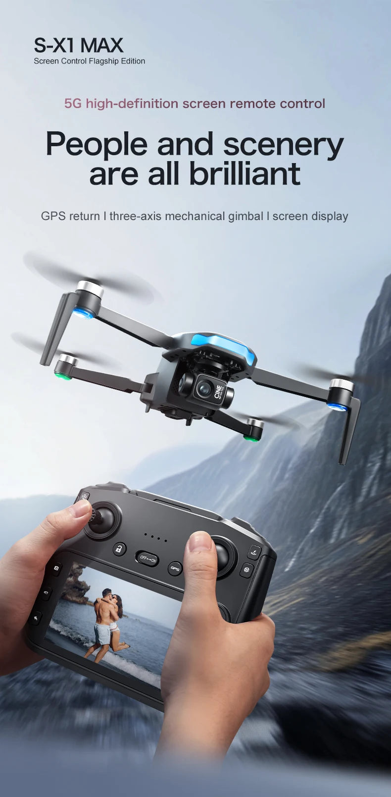 Original S-X1 Drone 4K Aerial Photography Wide Angle Dual Camera WIFI FPV Professional With Brushless RC Foldable Quadcopter Toy
