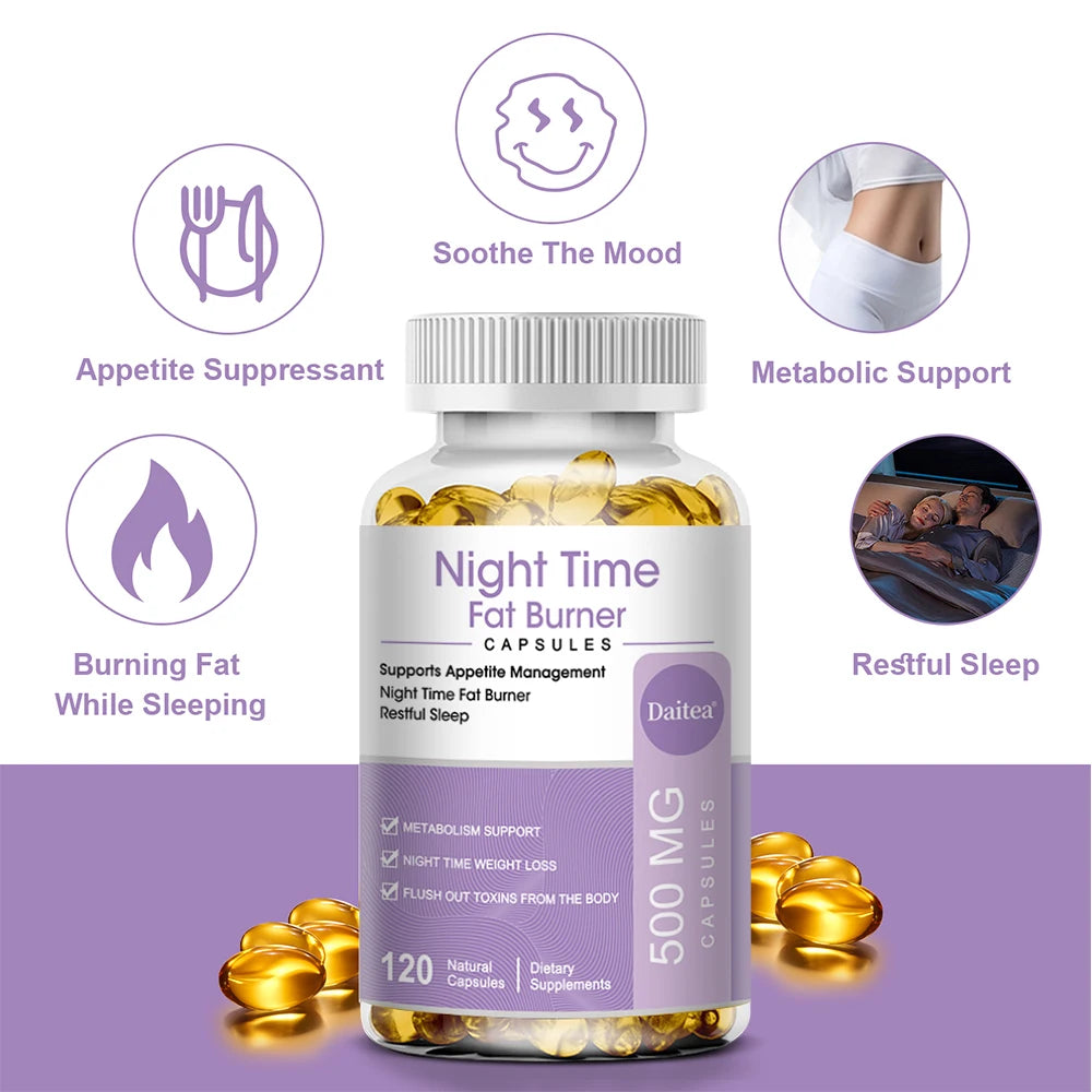 Nighttime Fat Burner, Boosts Metabolism, Weight Management, Improves Sleep - 500 Mg Serving, 120 Capsules