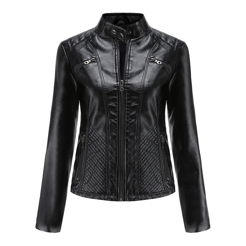 2026 New Lavender Purple Women's Long Sleeve PU Jacket, Fashion Motorcycle Leather Jackets, Red Coat, Black Outerwear.